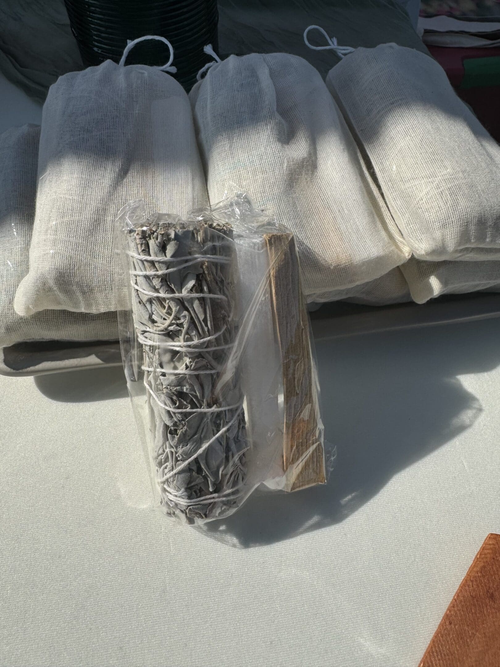 A bundle of silver thread sitting on top of a table.